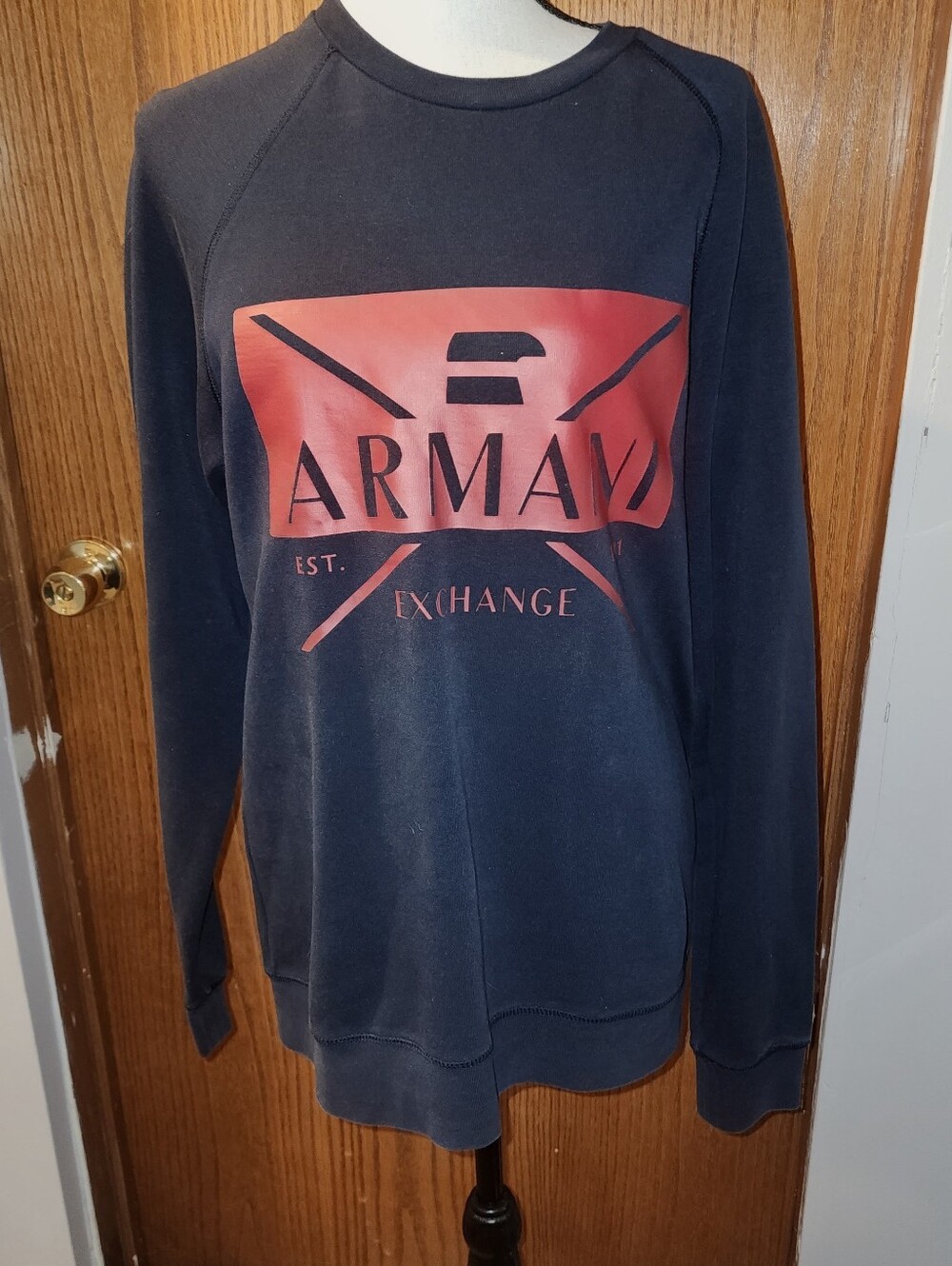 Armani Exchange Men's Navy Sweatshirt with Red Logo M